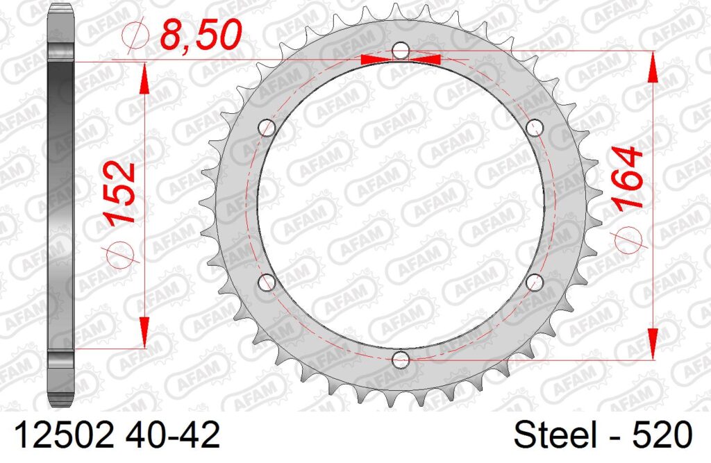 AFAM achtertandwiel staal 42 tands Quad ( voor 520 ketting )