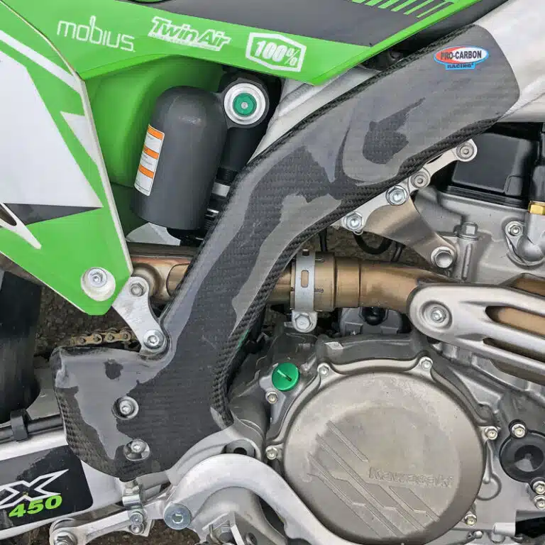 Pro Carbon framebeschermers ( lang ) Kawasaki KX 250F 2021-2023 & KX 450F 2019-2023