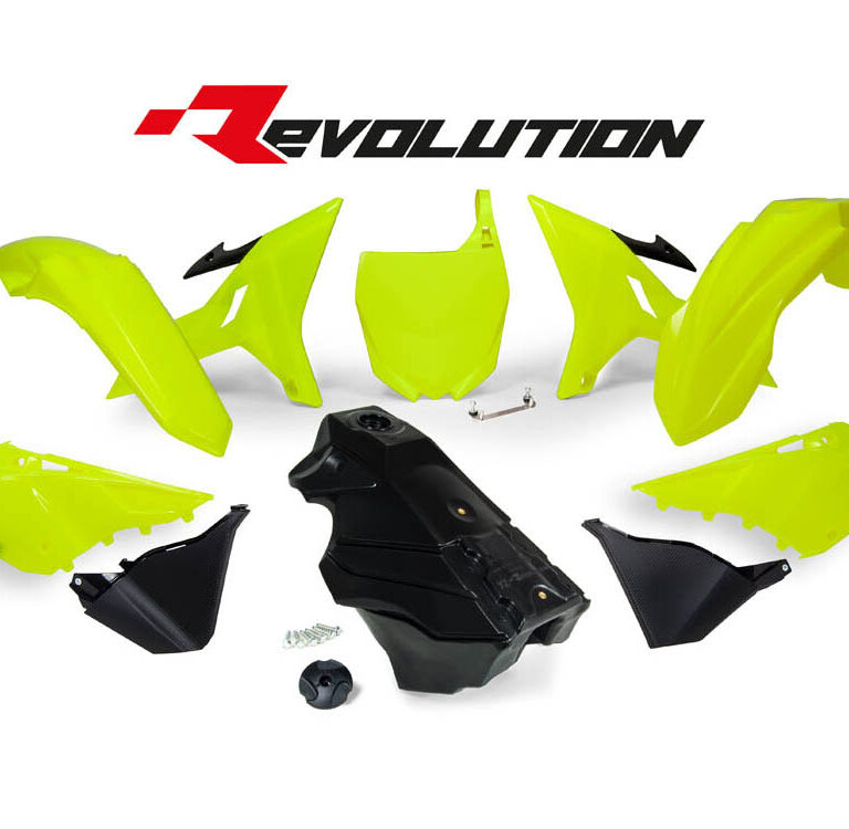 Racetech Revolution Plastic kit Fluor Geel met brandstof tank 8,4 liter zwart Yamaha YZ 125/250 2002-2021