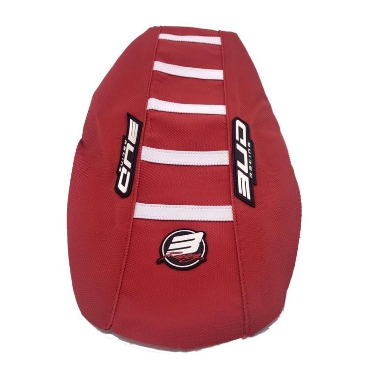 BUD zadelovertrek Rood met Witte lijnen KTM SX 125/150/250 19- & SX-F 250/350/450 19- & EXC/EXC-F 250/300/350/450/500 20- & Gas Gas MC/MC-F/EC/EC-F 125-450 21-