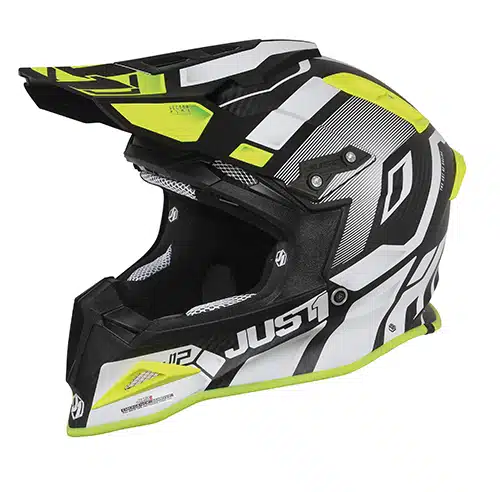 Just1 J-12 Pro Vector Zwart/Wit/Fluor Geel/Carbon crosshelm Maat M ( 58-59 cm omtrek )