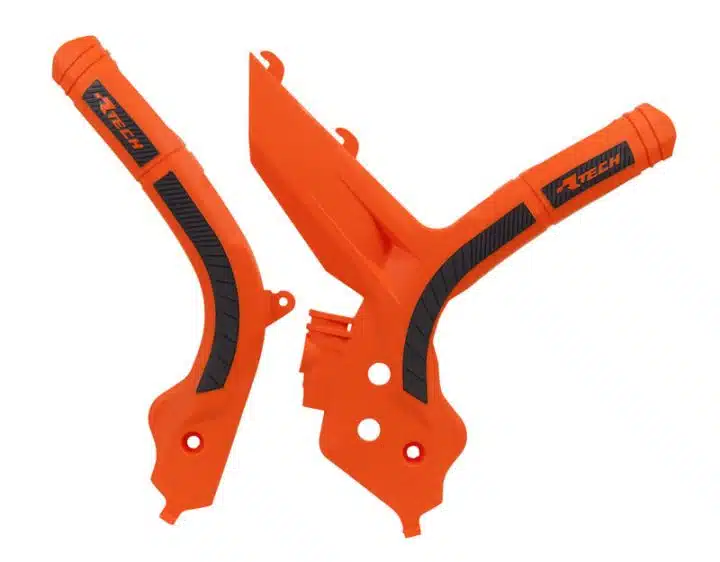Racetech frame beschermers oranje / zwart KTM SX 125/150/250 2019-2022 & SX-F 250/350/450 2019-2022 & EXC/EXC-F 250/300/350/450/500 2020-2023