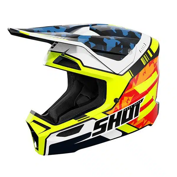 Shot MX Crosshelm Kinderen Flash Blauw Fluor Geel Glans 2026 Collectie