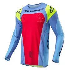 Alpinestars 2024 Techstar Ocuri volwassen cross shirt Licht Blauw / Fluor Geel / Rood