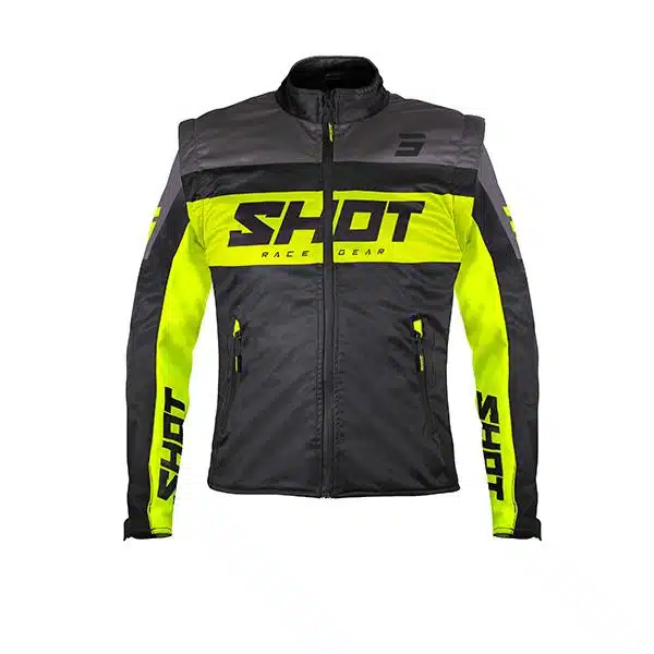 Shot Softshell Enduro Jas Volwassenen Zwart/Fluor Geel met afritsbare mouwen 2026 collectie