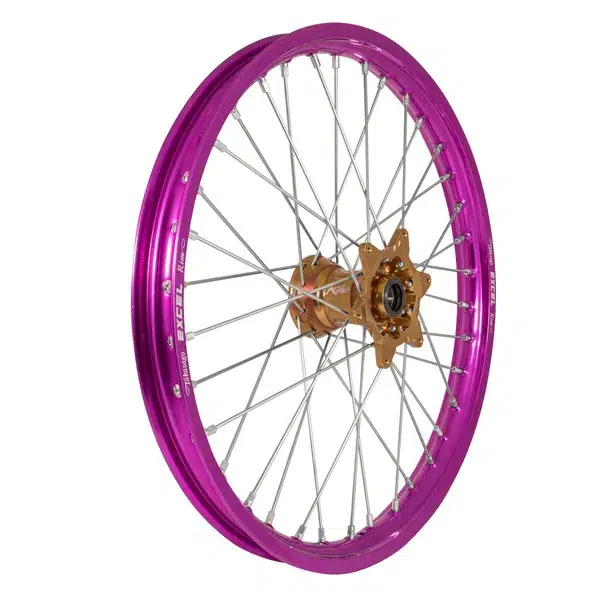 Elite Voorwiel compleet Paarse Excel Signature velg + Kite Licht Bronze naaf 1.60x21 Yamaha/Fantic 4 takt ( Factory Team Racing Replica )
