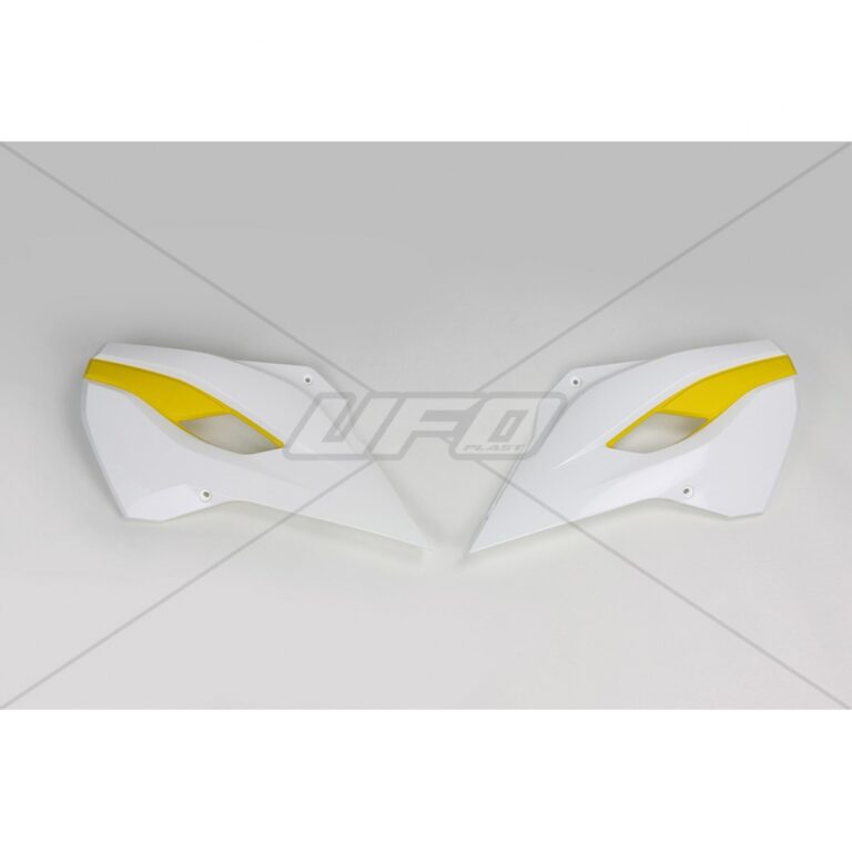 UFO Radiator Kappen Wit / Geel Husqvarna TC 125 14-15 & TC 250 14-16 & FC 250/350/450 14-15 & TE 125/250/300 14-16 & FE 250/350/450/501 14-16