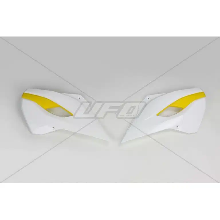 UFO Radiator Kappen Wit / Geel Husqvarna TC 125 14-15 & TC 250 14-16 & FC 250/350/450 14-15 & TE 125/250/300 14-16 & FE 250/350/450/501 14-16