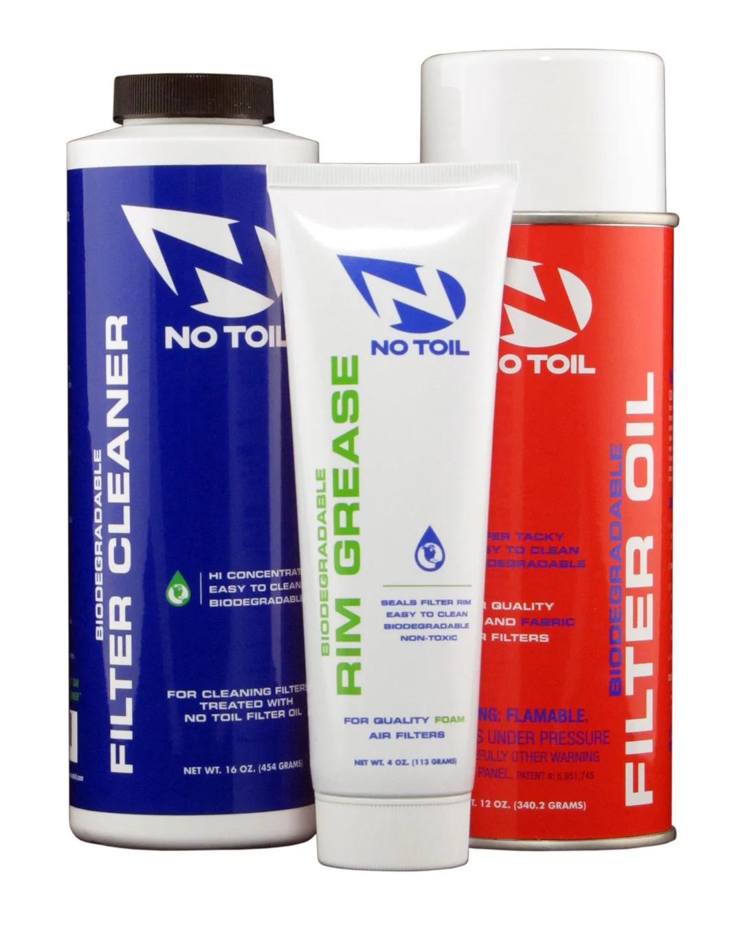 No Toil luchtfilter olie 340.2 gram aerosol + luchtfilter cleaner 454 gram + Luchtfilterbak vet 113 gram ( set 3 pack )