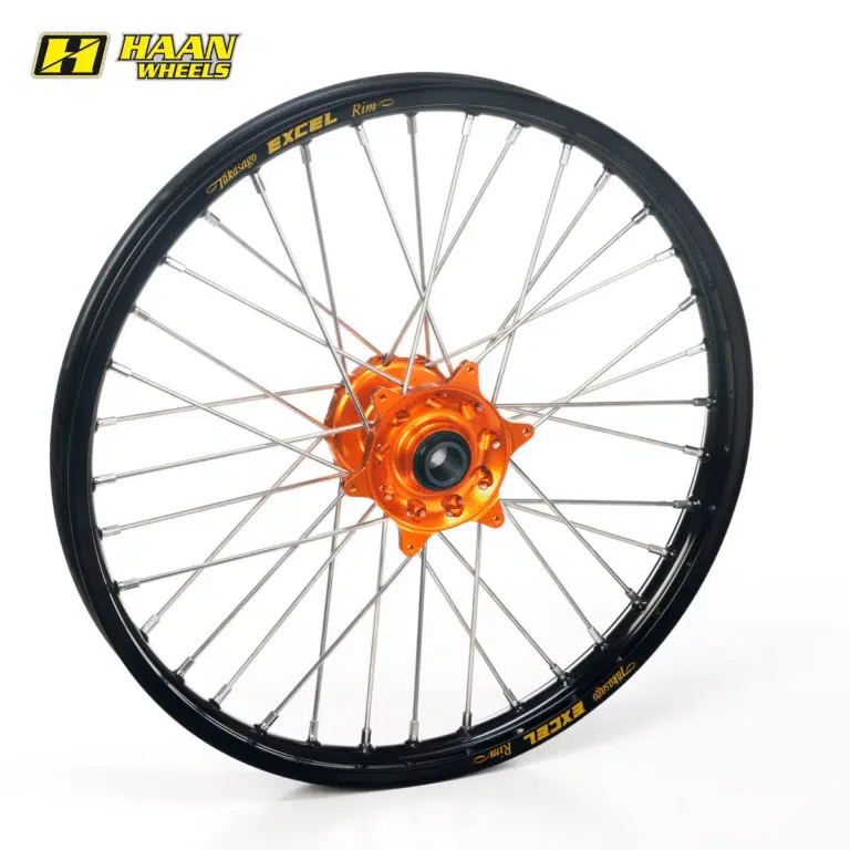 Excel voorwiel compleet zwarte velg + Haan Wheels oranje naaf 17-1.40 KTM SX 85 kleine wielen 12- & Husqvarna TC 85 14-
