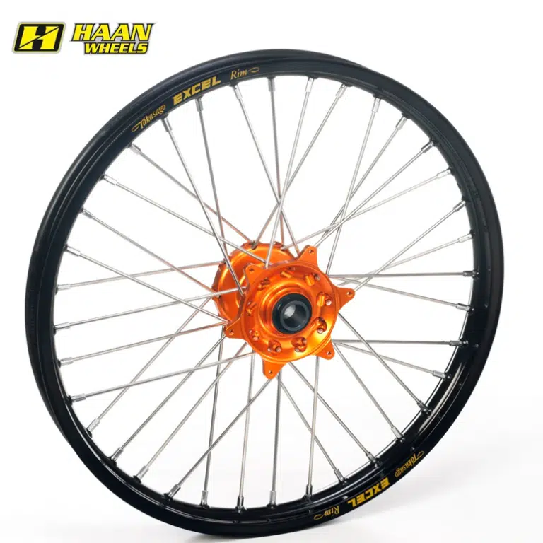 Excel voorwiel compleet zwarte velg + Haan Wheels oranje naaf 19-1.40 KTM SX 85 grote wielen 12- & Husqvarna TC 85 14-